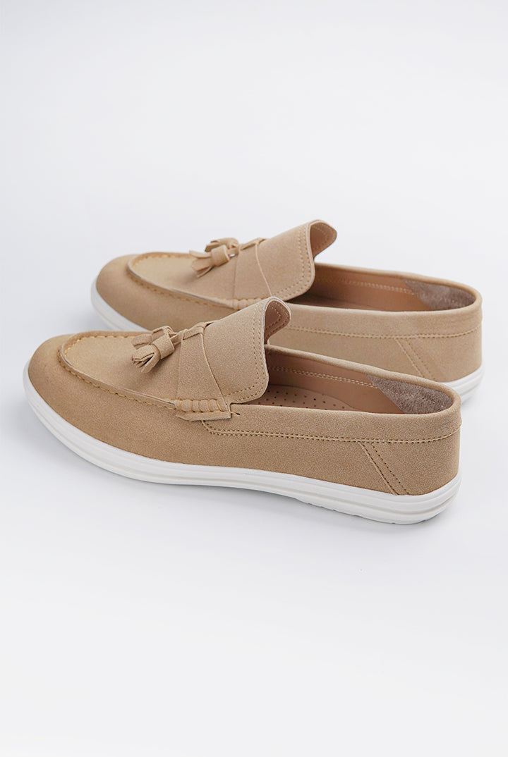 Slip On Suede Loafers - Beige - Mendeez