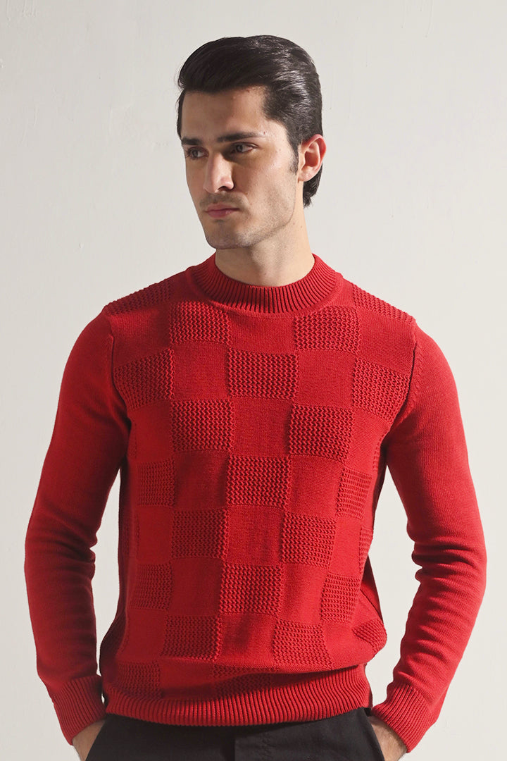 Block Knit Sweater - Maroon - Mendeez