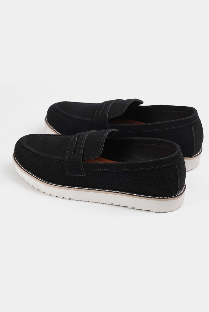 Slip On Suede Loafers - Black - Mendeez