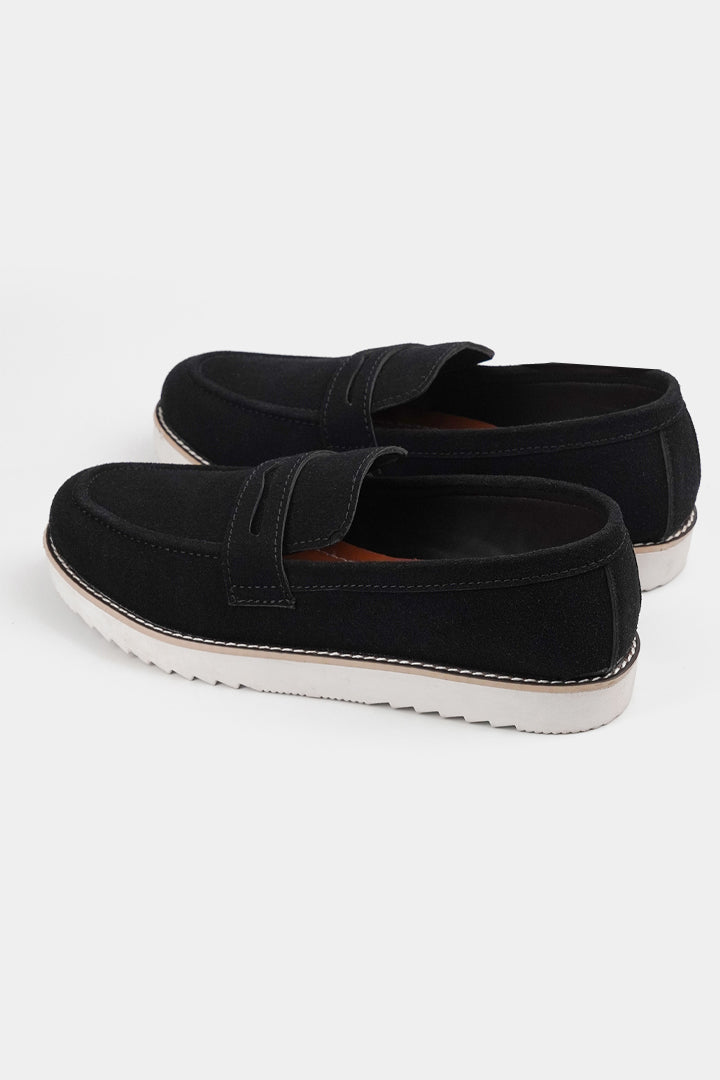 Slip On Suede Loafers - Black - Mendeez