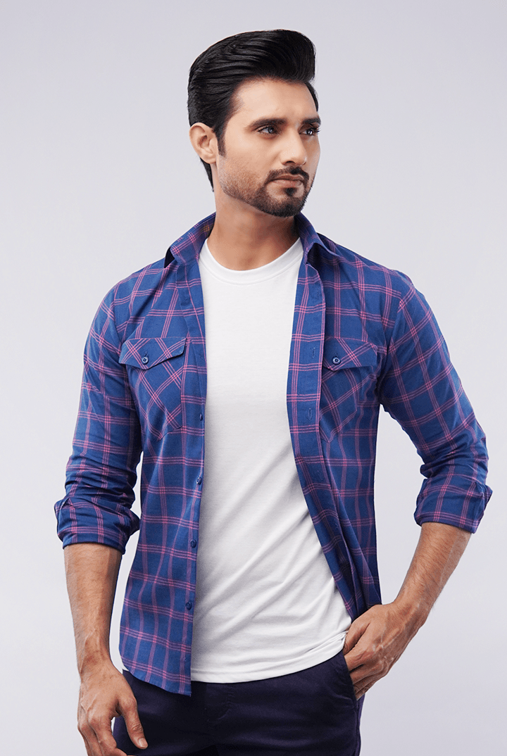 Checkered Button Down Shirt - Blue & Pink - Mendeez PK