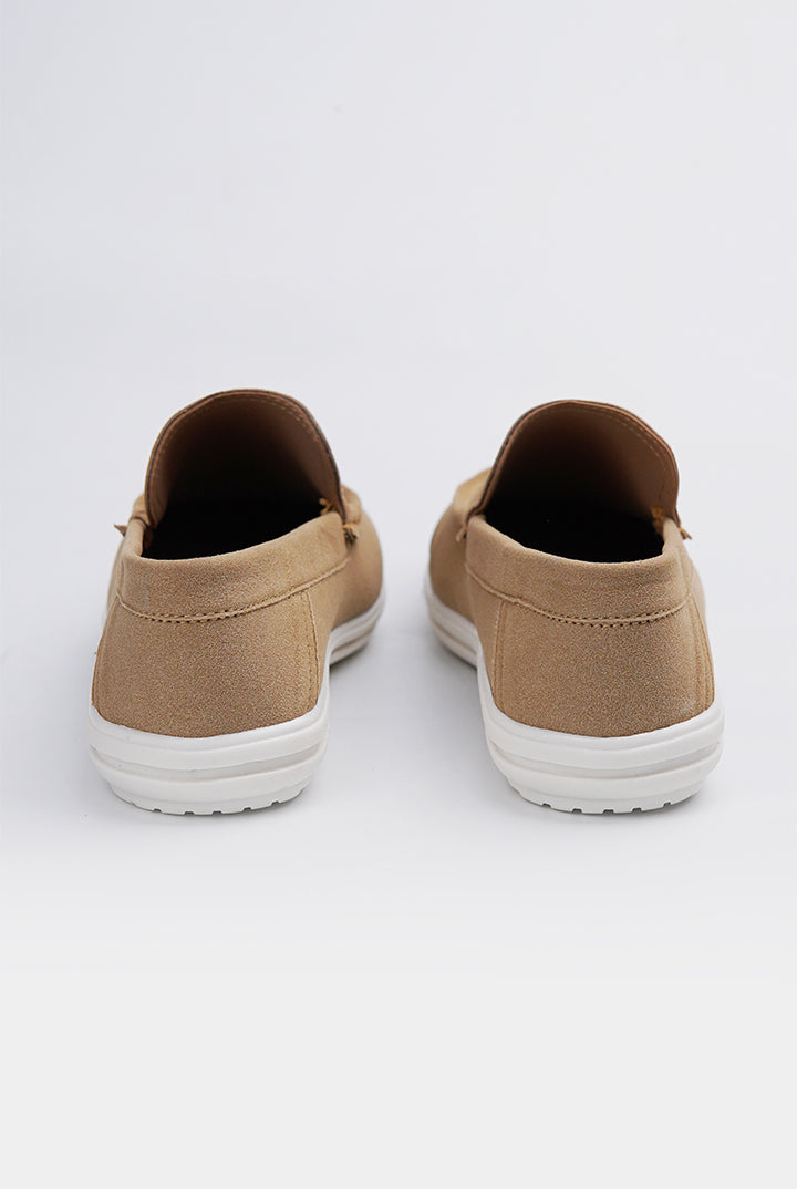 Slip On Suede Loafers - Beige - Mendeez