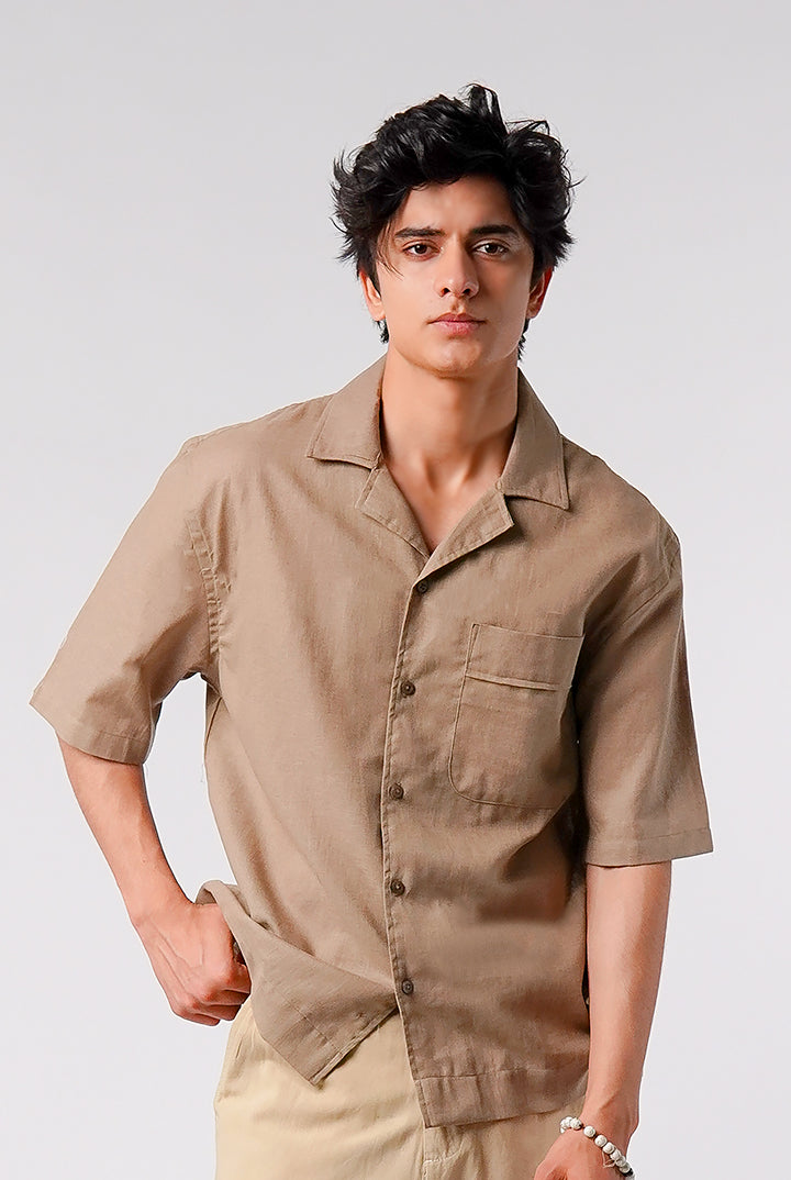 Box Fit Cuban Shirt - Brown - Mendeez