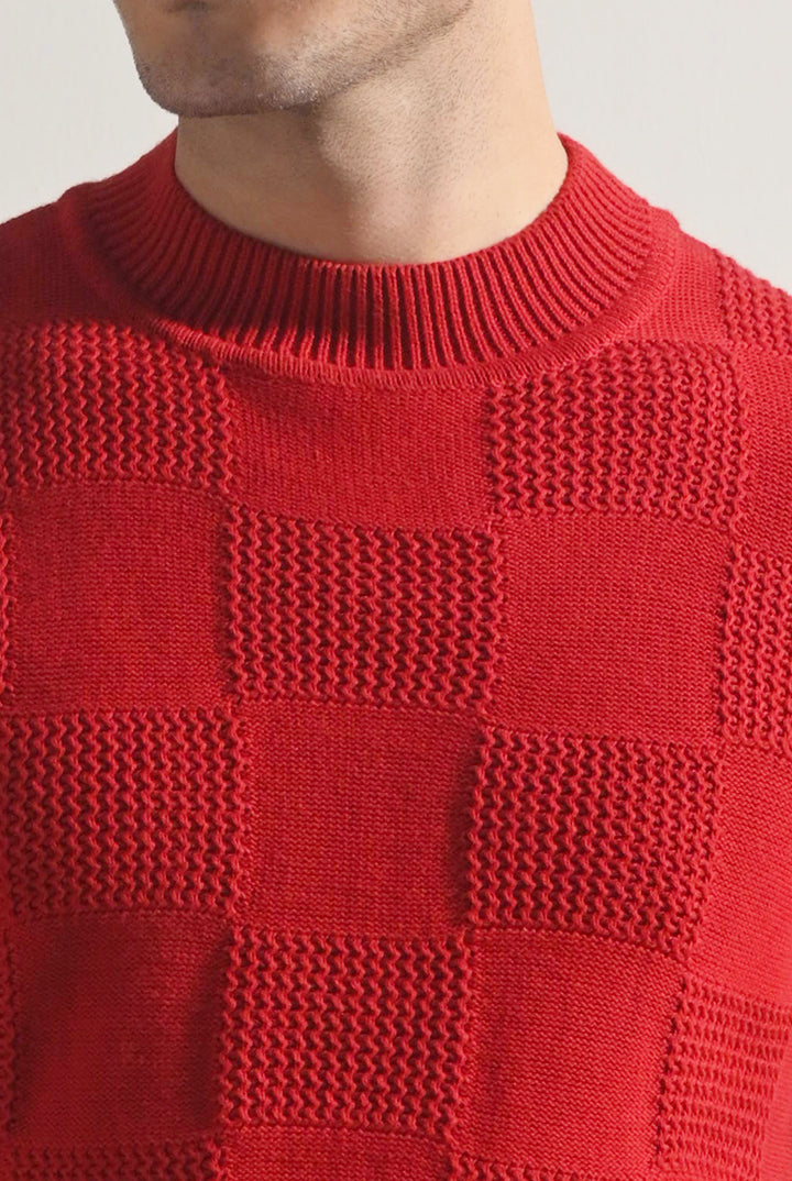 Block Knit Sweater - Maroon - Mendeez