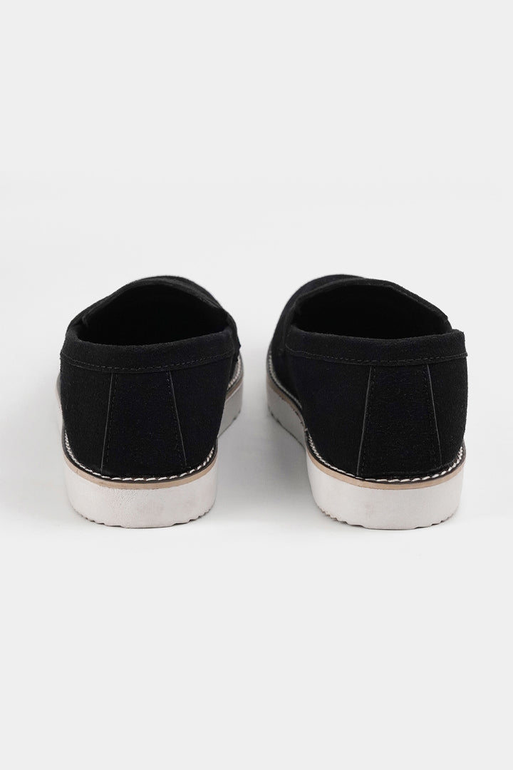 Slip On Suede Loafers - Black - Mendeez