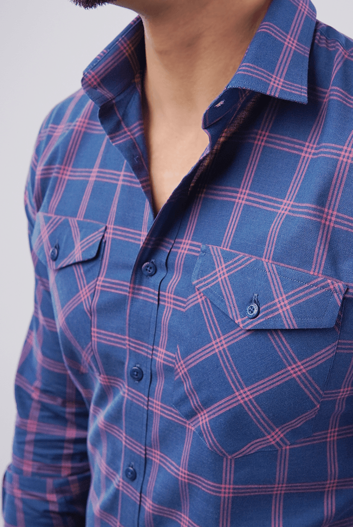 Checkered Button Down Shirt - Blue & Pink - Mendeez PK