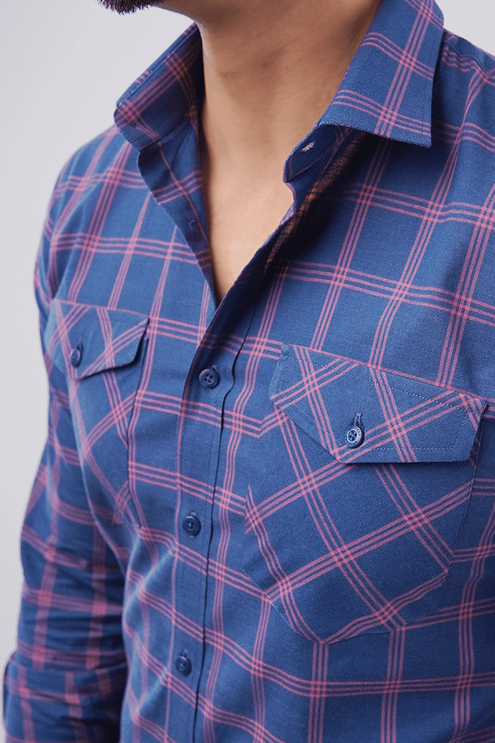 Checkered Button Down Shirt - Blue & Pink - Mendeez PK