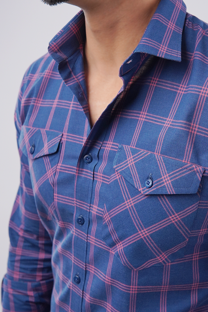 Checkered Button Down Shirt - Blue & Pink - Mendeez PK 
