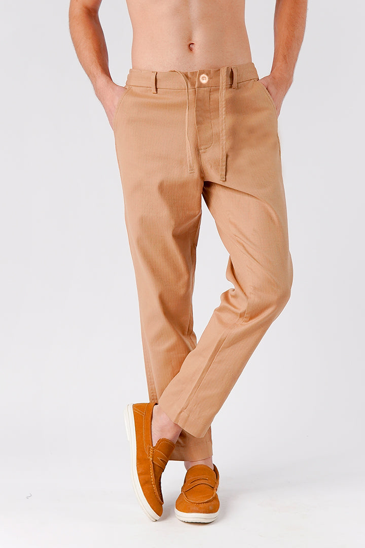 Straight Fit Jacquard Pants - Beige - Mendeez
