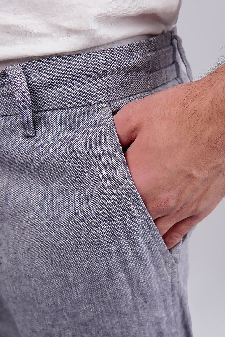 Textured Linen Pants - Grey - Mendeez
