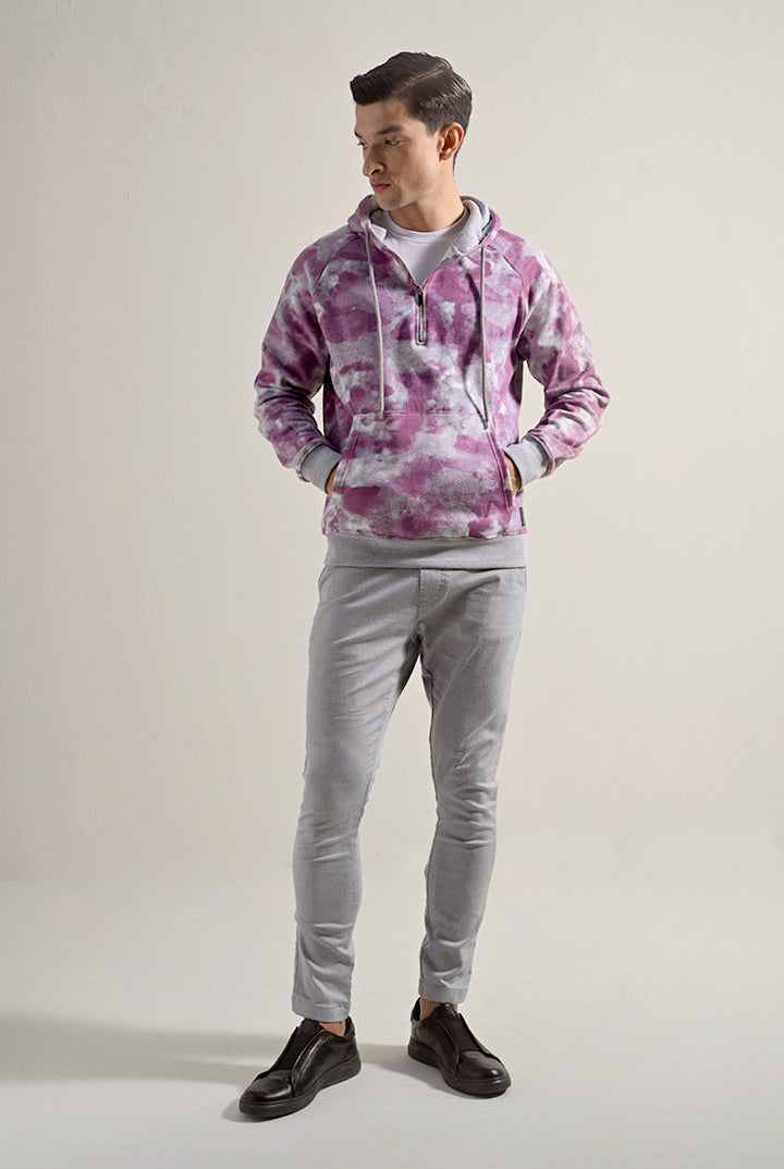 Tie & Dye Half Zipper Hoodie - Dusty Pink - Mendeez