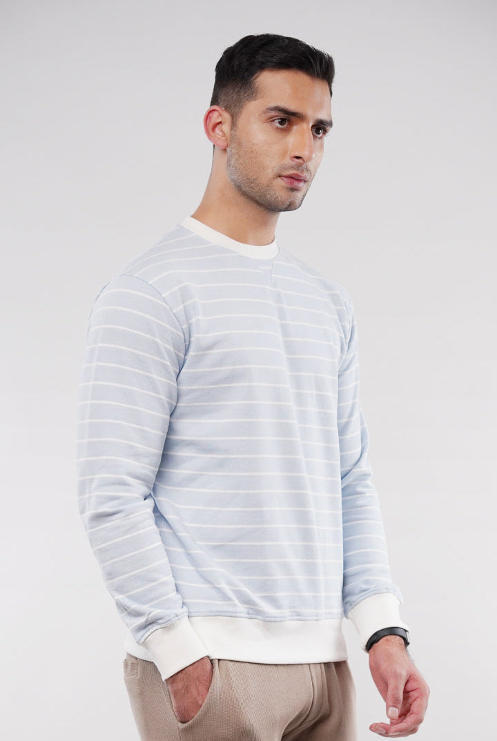 Striped Terry Sweatshirt - Sky Blue - Mendeez