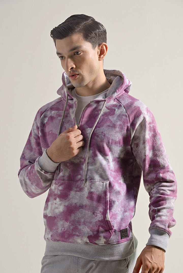 Tie & Dye Half Zipper Hoodie - Dusty Pink - Mendeez