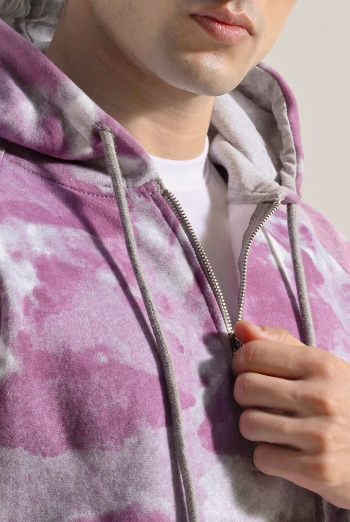 Tie & Dye Half Zipper Hoodie - Dusty Pink - Mendeez