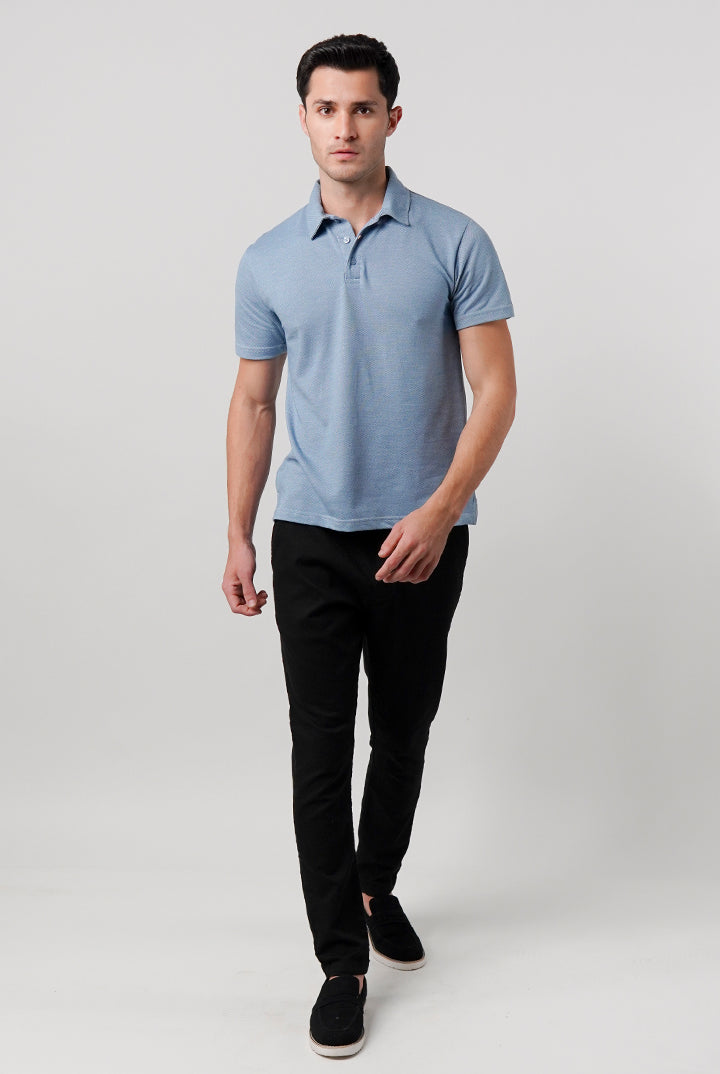 Textured Polo Shirt - Ocean Blue - Mendeez