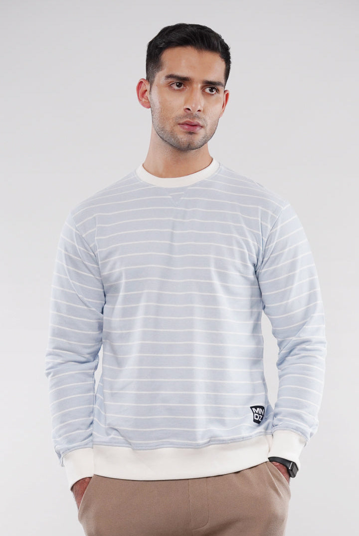 Striped Terry Sweatshirt - Sky Blue - Mendeez
