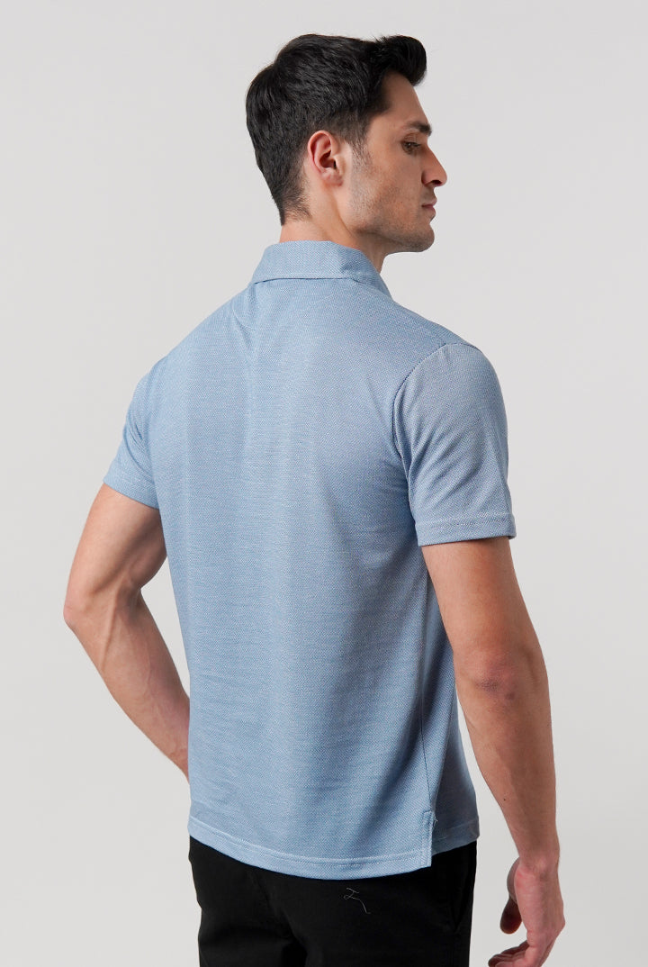 Textured Polo Shirt - Ocean Blue - Mendeez