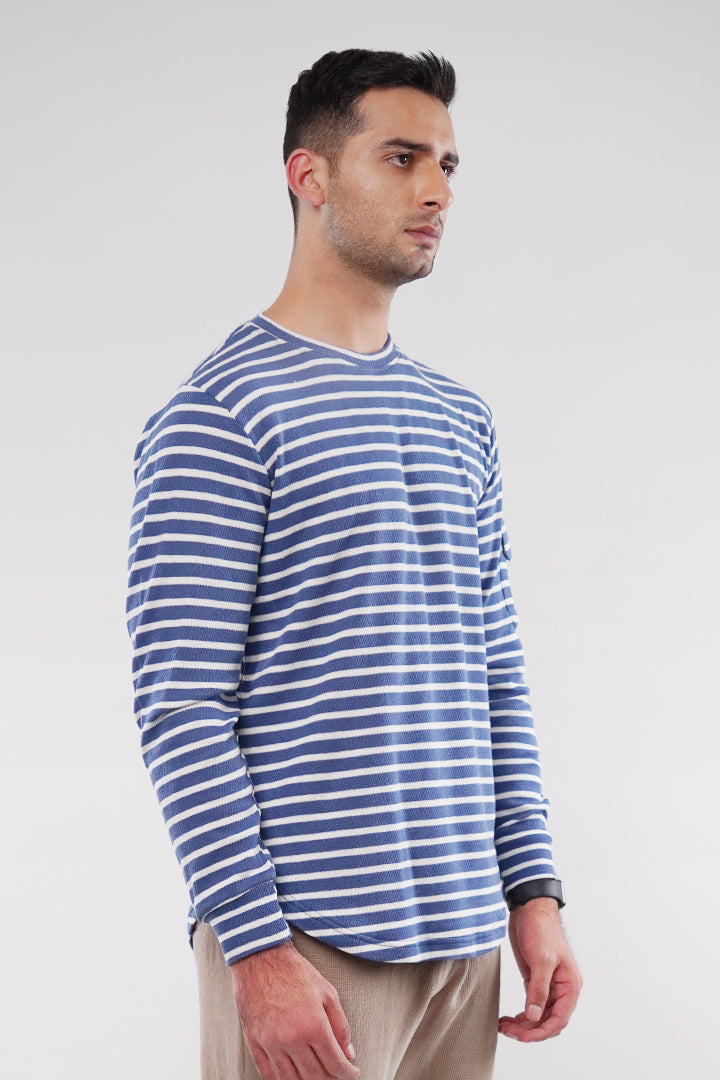 Striped Thermal Sweatshirt - Blue & White - Mendeez