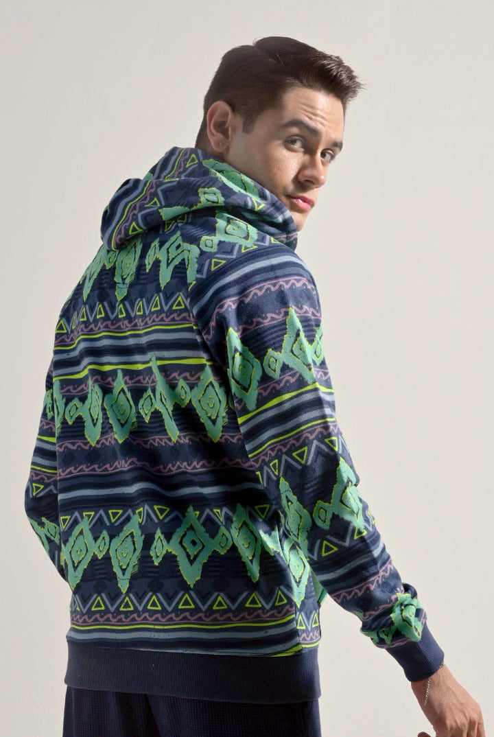 Printed Half Zipper Hoodie - Multicolor - Mendeez