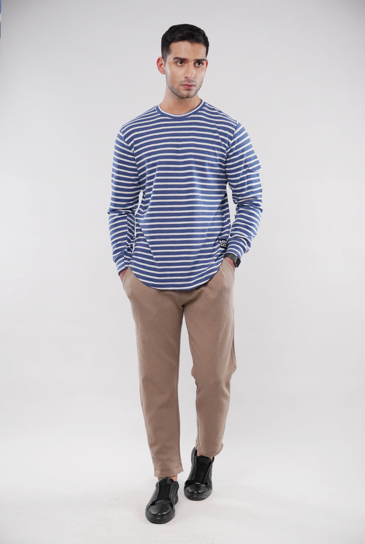 Striped Thermal Sweatshirt - Blue & White - Mendeez