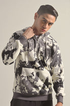 Printed Half Zipper Hoodie - Black & White - Mendeez