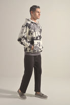 Printed Half Zipper Hoodie - Black & White - Mendeez