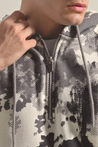 Printed Half Zipper Hoodie - Black & White - Mendeez