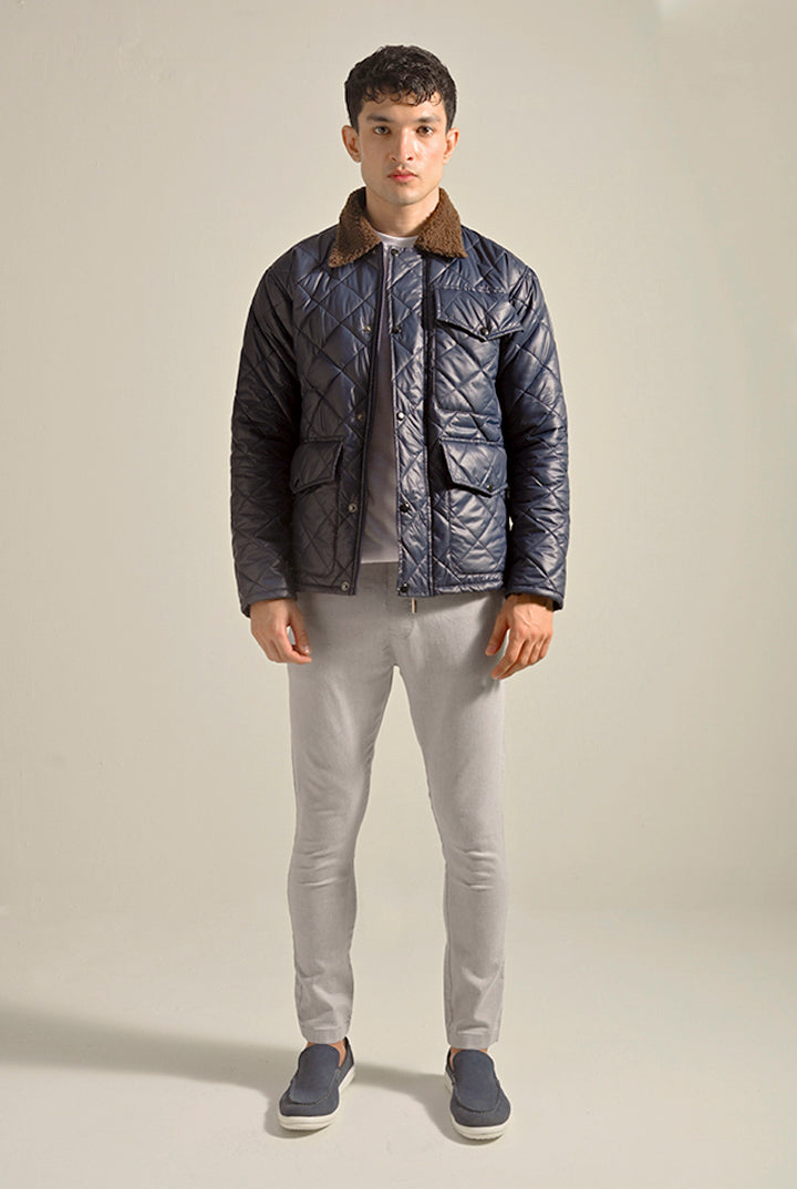 Quilted Puffer Jacket - Navy Blue - Mendeez