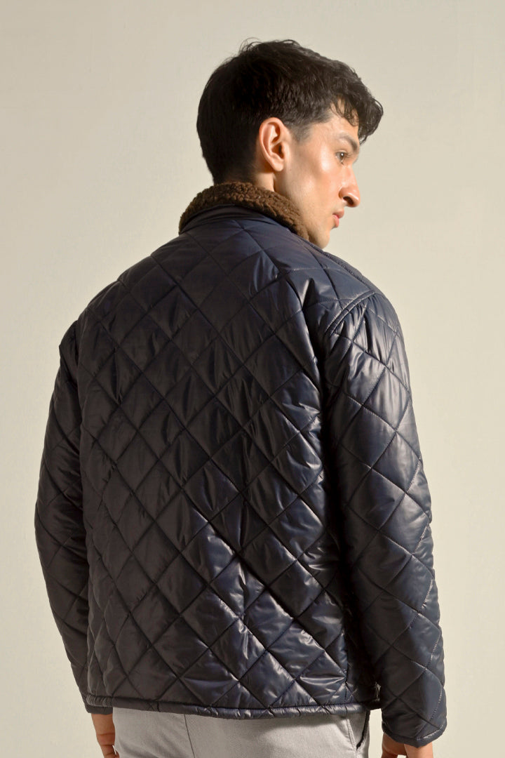 Quilted Puffer Jacket - Navy Blue - Mendeez