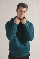 Textured Zipper Hoodie - Teal Green - Mendeez