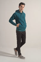 Textured Zipper Hoodie - Teal Green - Mendeez