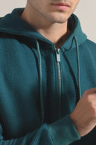 Textured Zipper Hoodie - Teal Green - Mendeez
