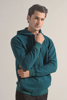 Textured Zipper Hoodie - Teal Green - Mendeez