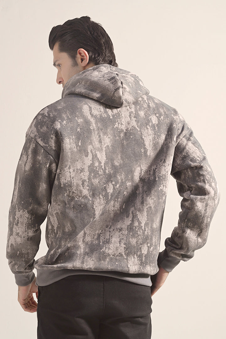 Printed Pullover Hoodie - Grey - Mendeez