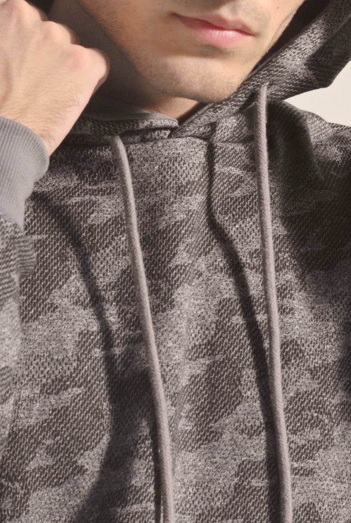 Printed Pullover Hoodie - Grey - Mendeez
