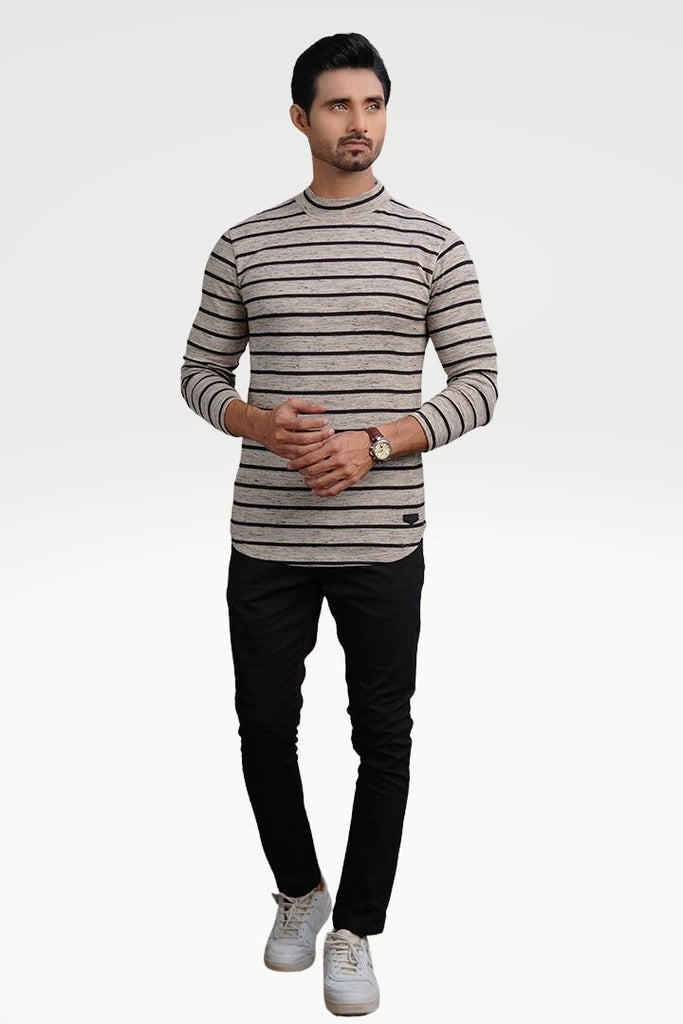 Vanilla Whisper Mock Neck Striped Sweatshirt - Mendeez PK 