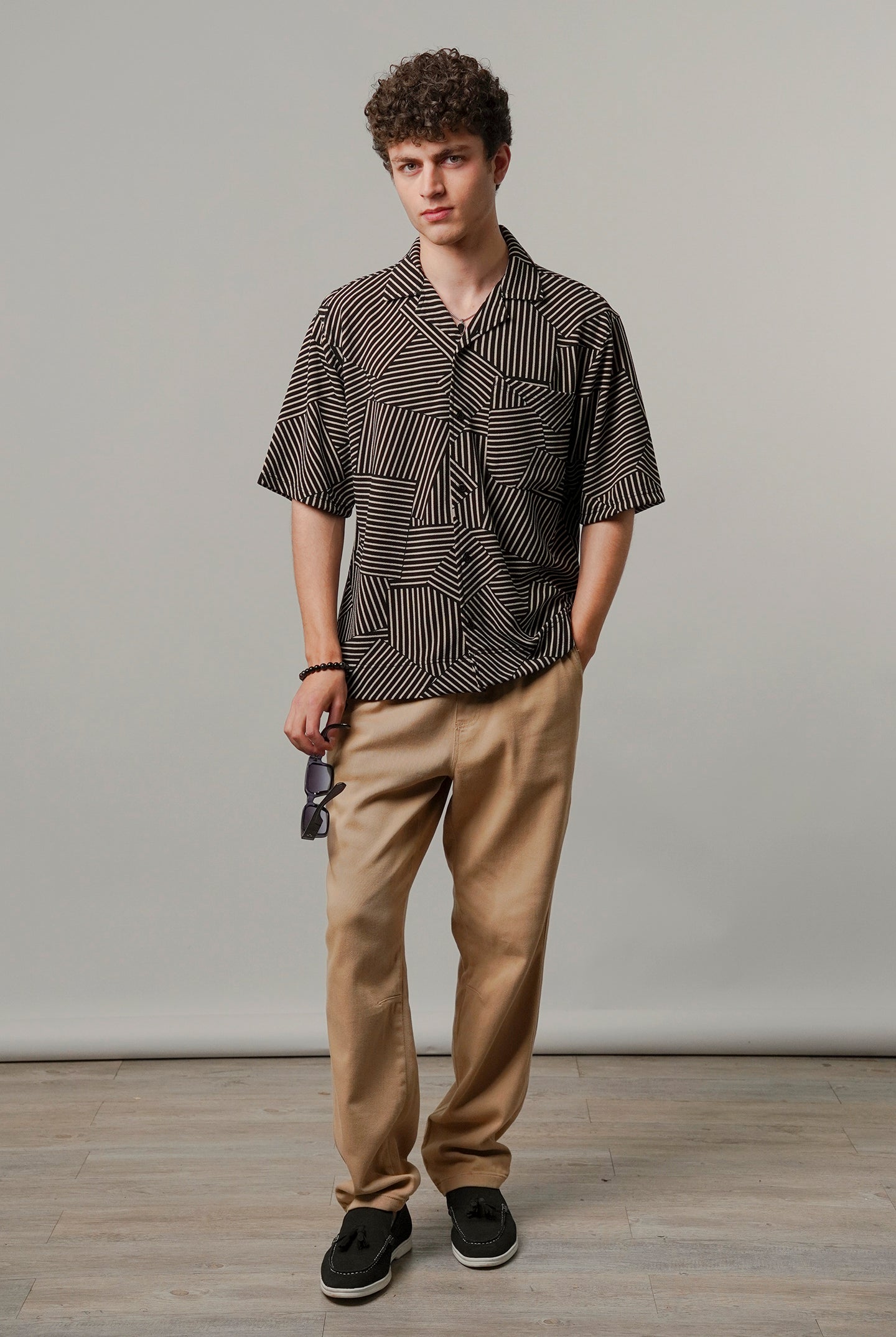 Striped Box Cuban Shirt - Black - Mendeez