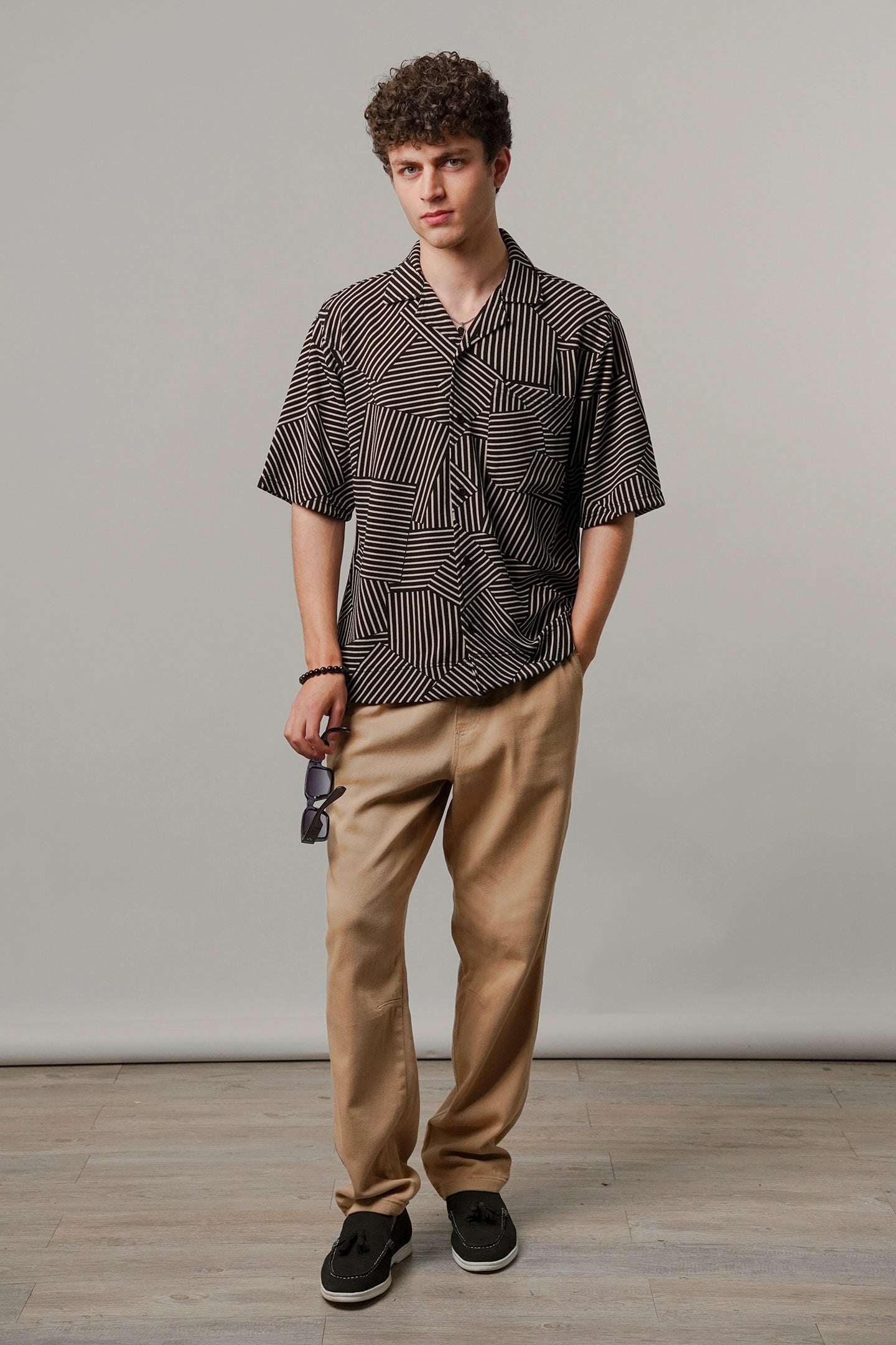 Striped Box Cuban Shirt - Black - Mendeez