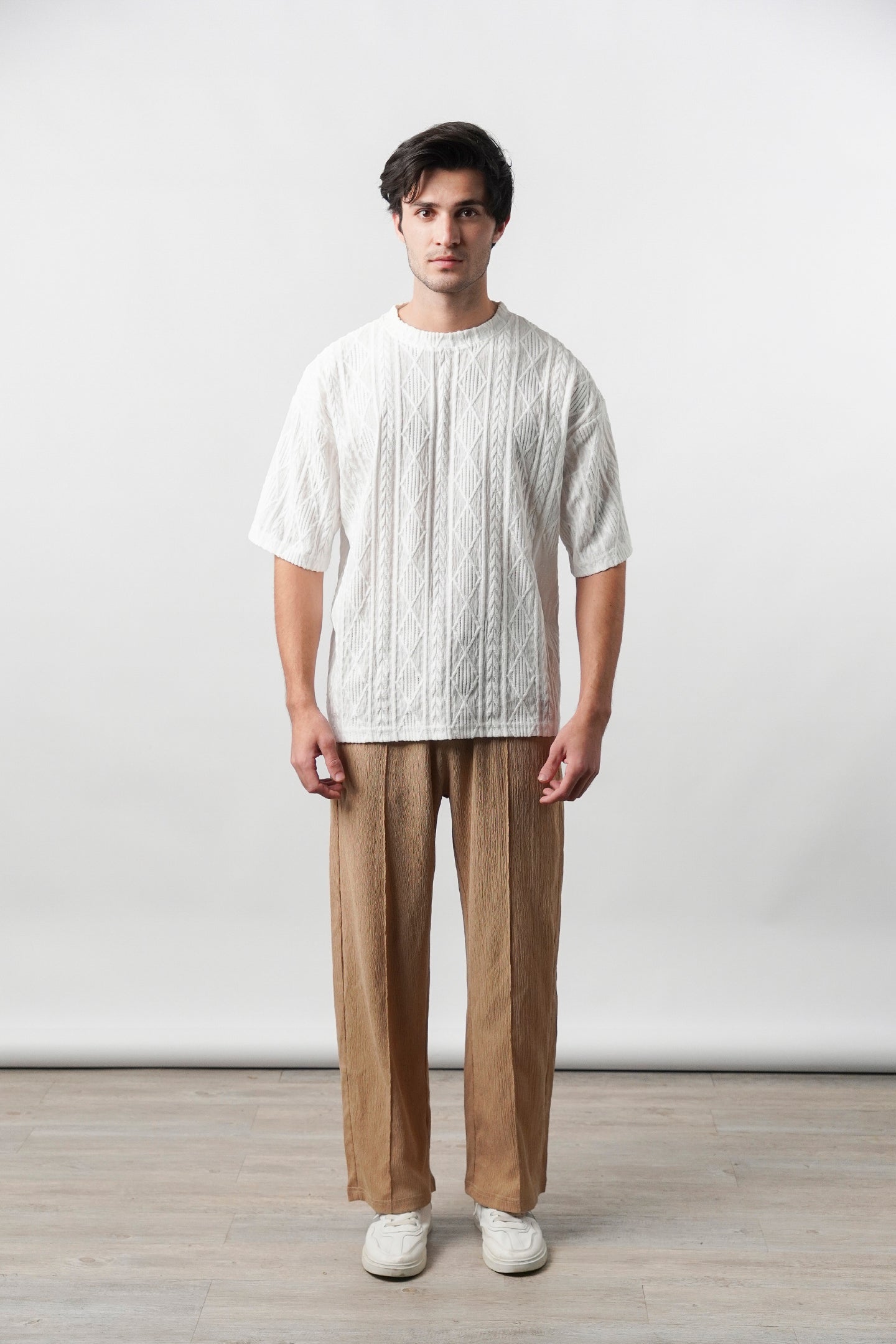 Textured Oversized T-Shirt - White - Mendeez