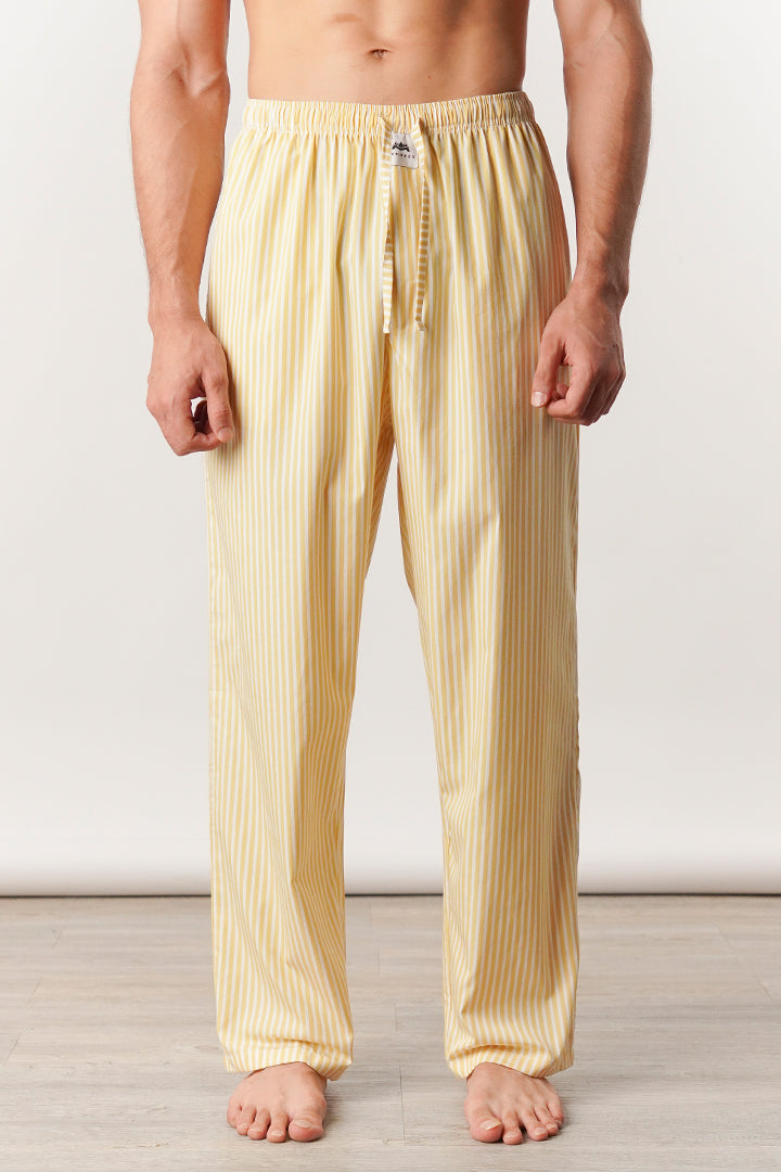 Striped Woven Pajamas - Yellow & White - Mendeez
