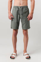 Linen Blend Shorts - Sage Green - Mendeez