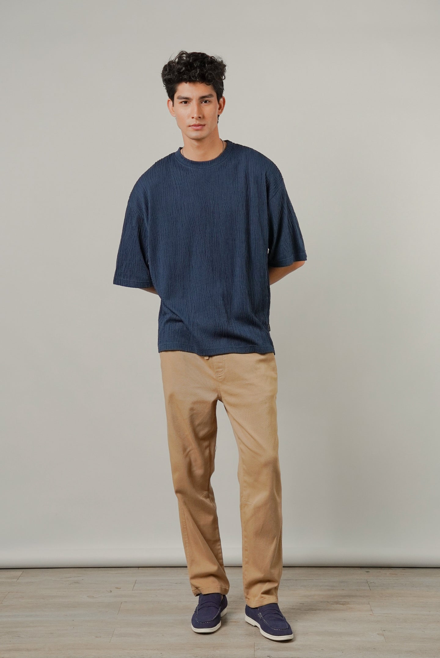 Oversized Textured Tee - Deep Blue - Mendeez