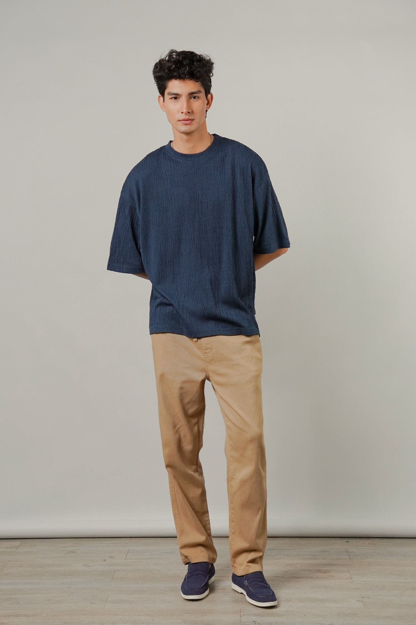 Oversized Textured Tee - Deep Blue - Mendeez