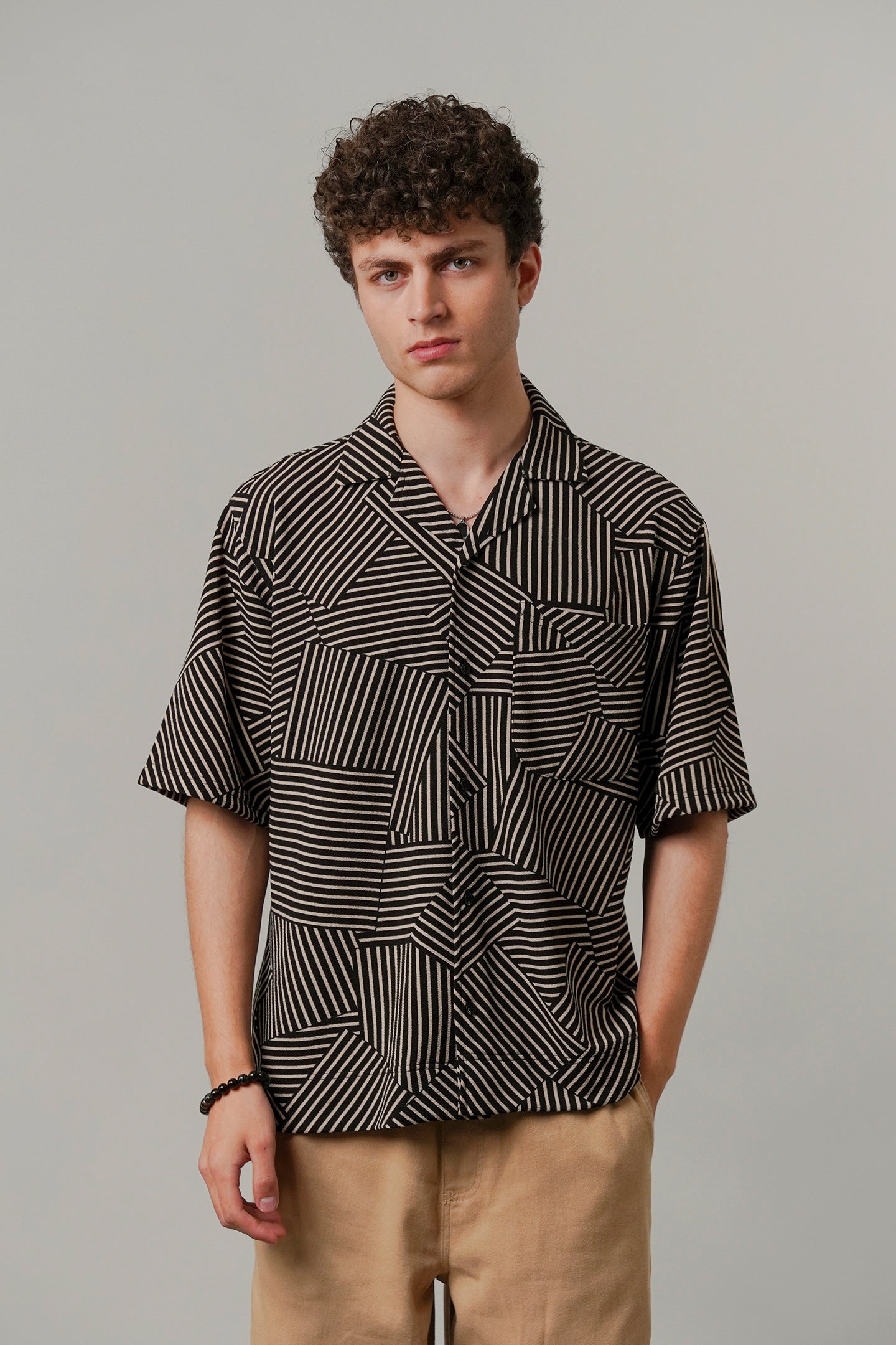 Striped Box Cuban Shirt - Black - Mendeez