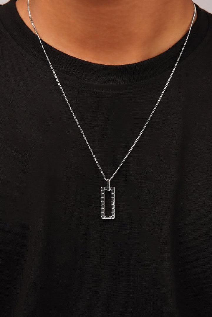 Rectangle Cut Out Pendant - Silver - Mendeez