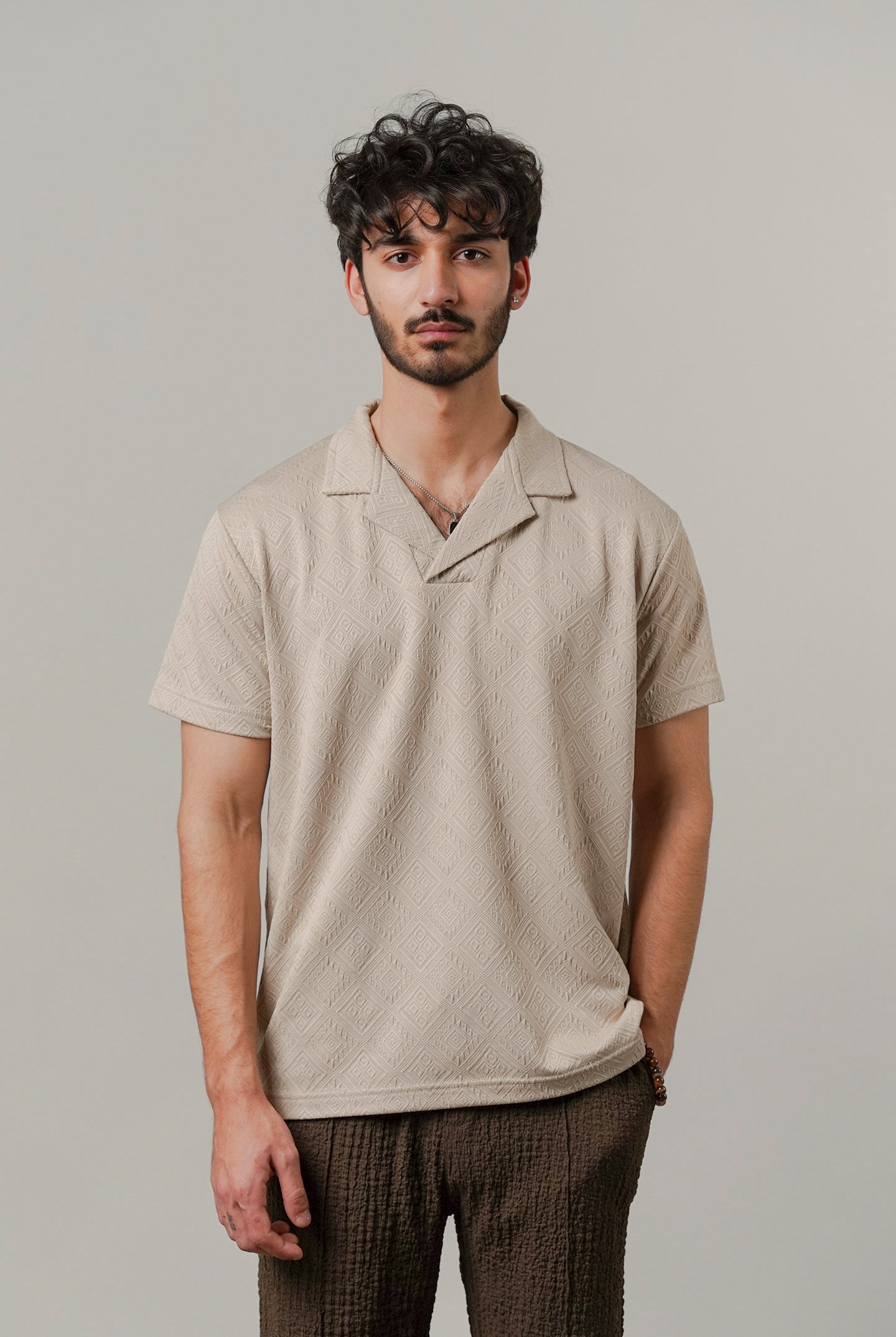 Cuban Collar Polo - Sand - Mendeez