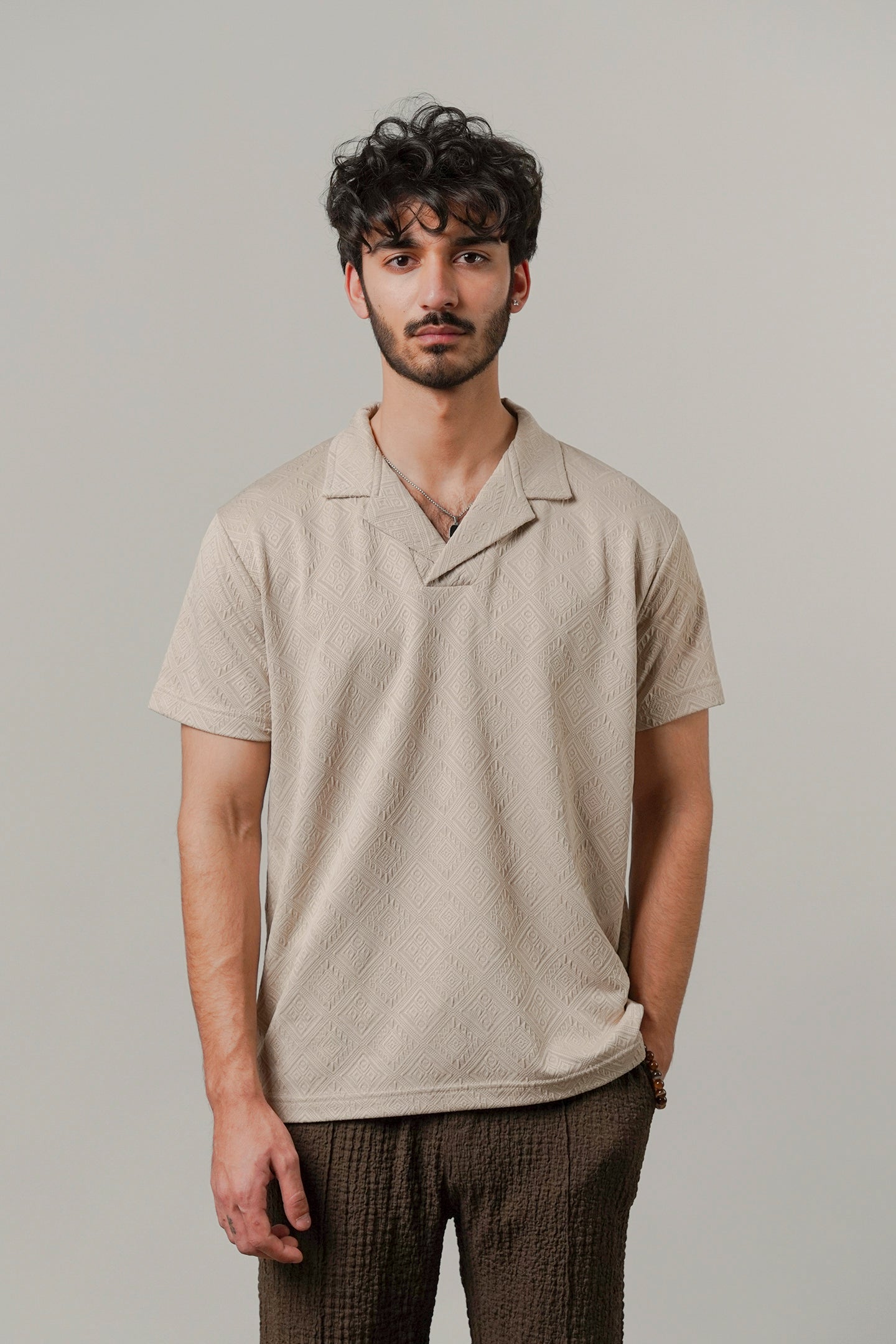 Cuban Collar Polo - Sand - Mendeez