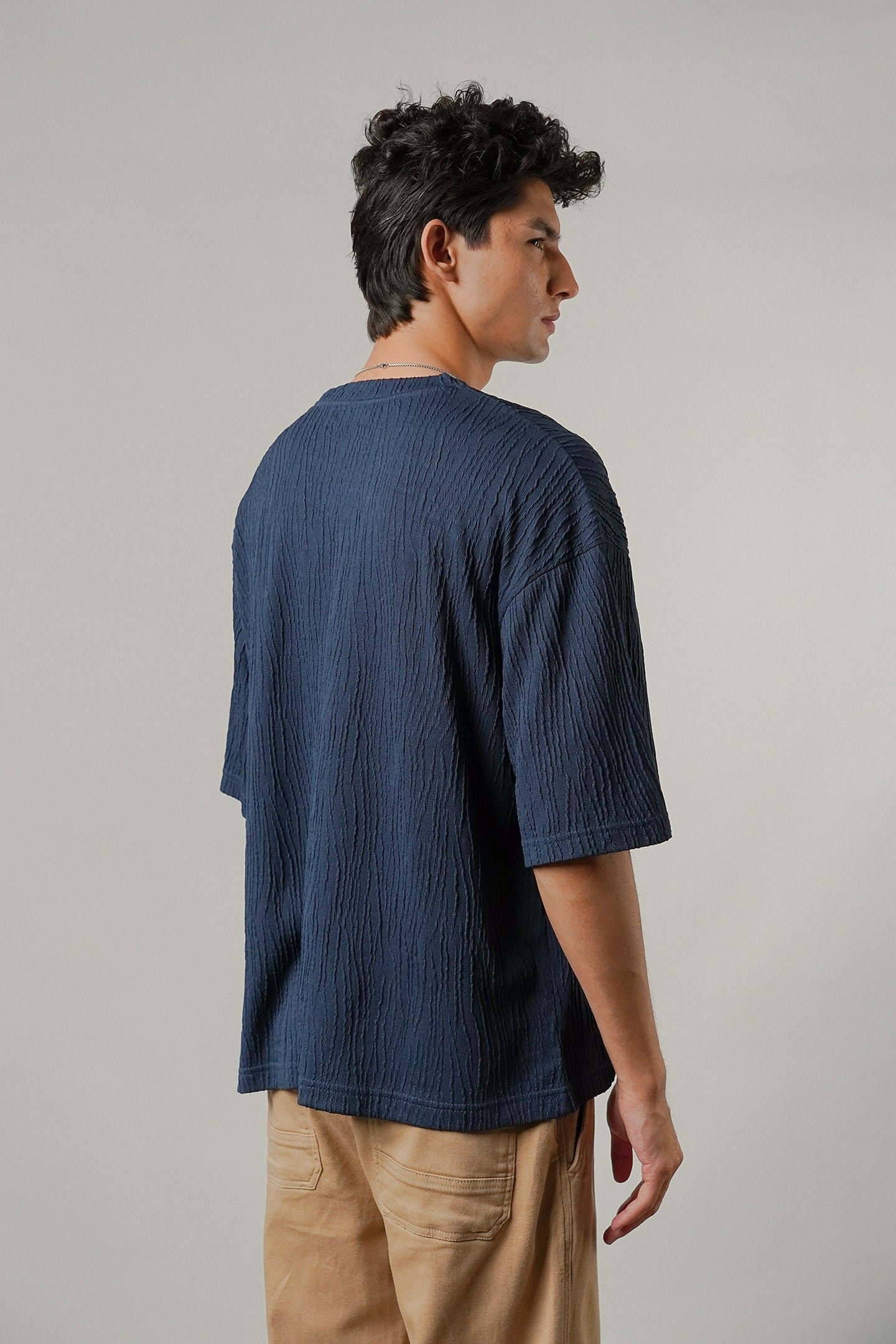 Oversized Textured Tee - Deep Blue - Mendeez