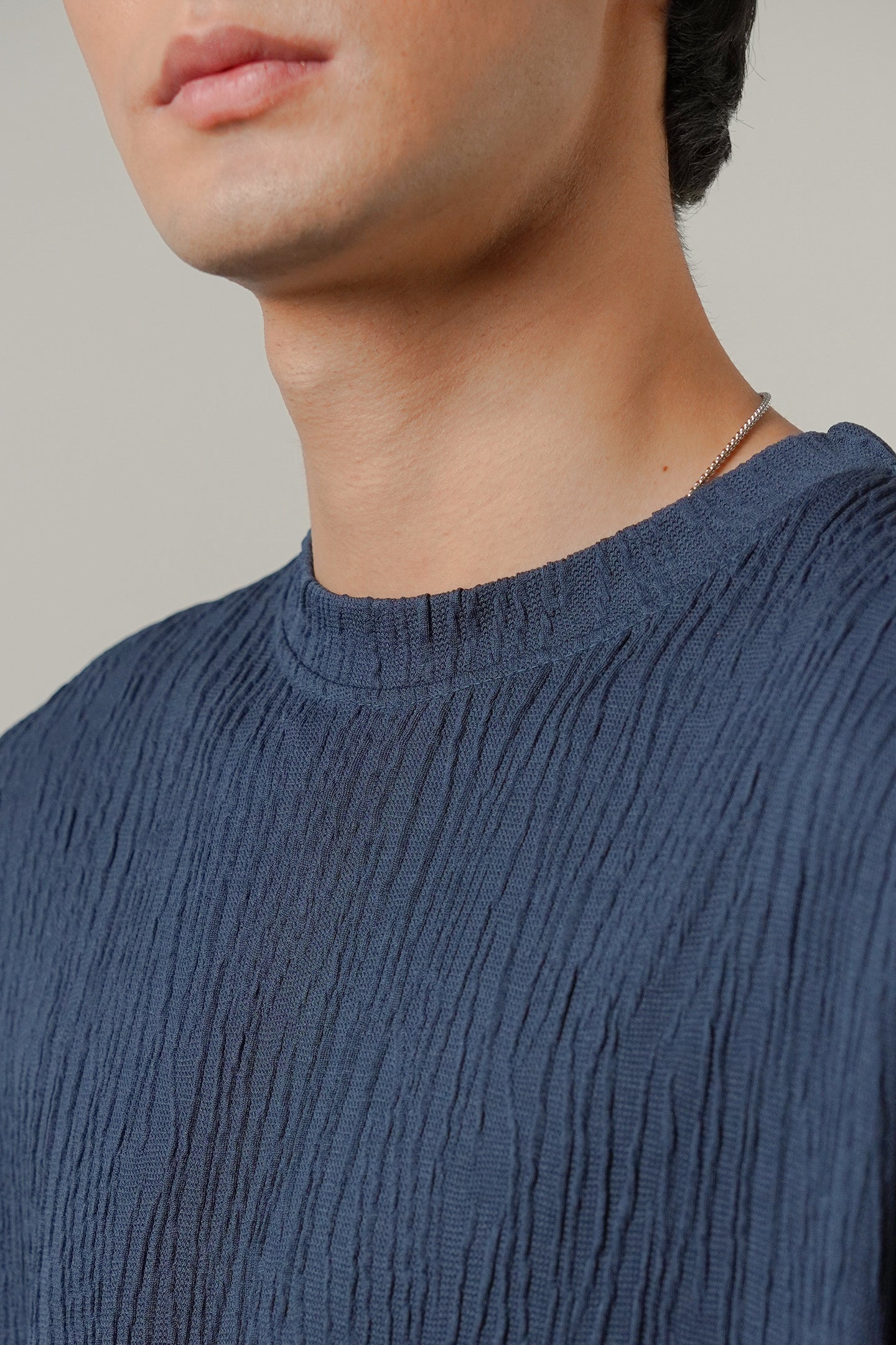 Oversized Textured Tee - Deep Blue - Mendeez