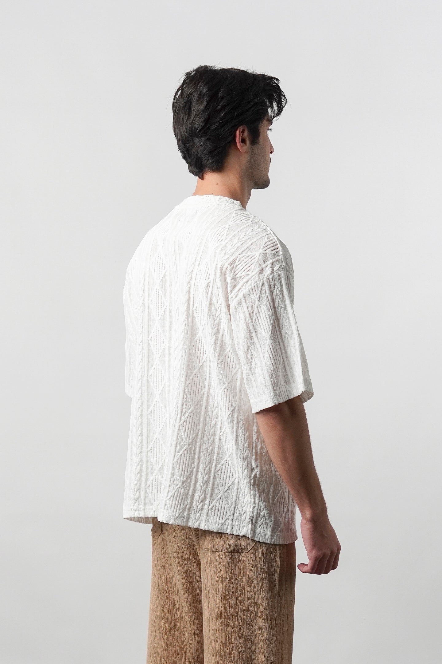 Textured Oversized T-Shirt - White - Mendeez